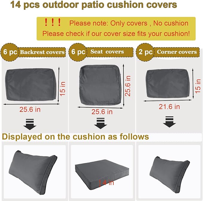 14 Piece Outdoor Patio Cushion Cover Replacement, Waterproof Patio Cushion - Image 2