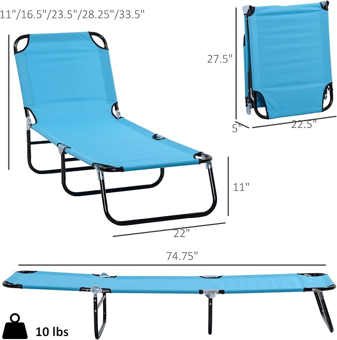 Outsunny Folding Chaise Lounge Pool Chairs, Outdoor Sun Tanning Chairs - Image 3