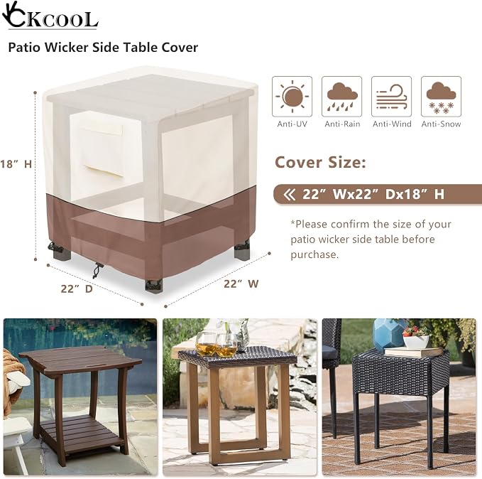 okcool Patio Wicker Side Table Cover, Waterproof Square Patio Small Side Table - Image 2