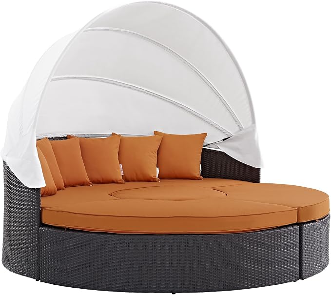 Modway Convene Wicker Rattan Outdoor Patio Retractable Canopy Round Poolside - Image 3