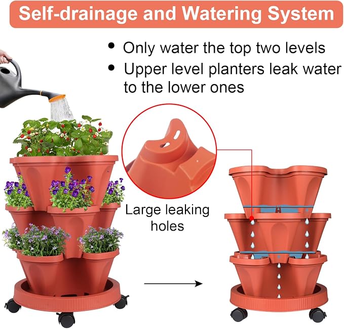 GameXcel Vertical Planter 3 Tier Stackable Planters Garden Planters Strawberry - Image 4