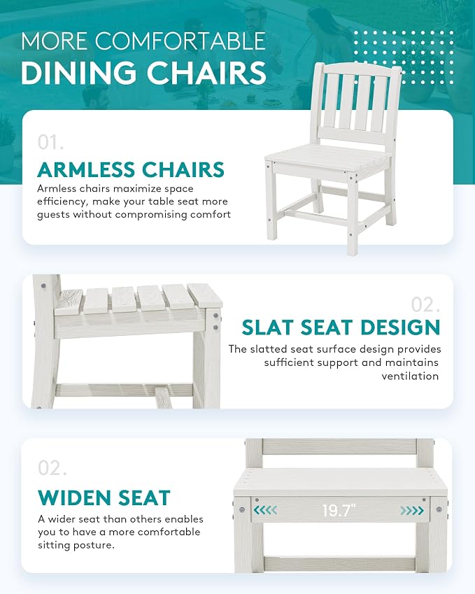 SERWALL 7-Piece Outdoor Dining Set, All Weather HDPE Outdoor Furniture Set - Image 7
