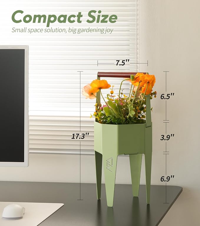 Planter with Stand, Metal 2 in 1 Portable Planter with Grow Bags & Handle - Image 6