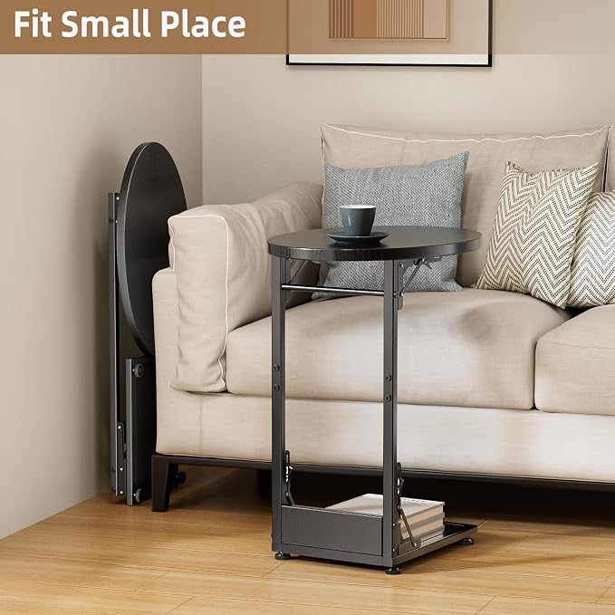 Elbourn Folding Side Table End Couch Tables, C-Shaped End Table - Image 7