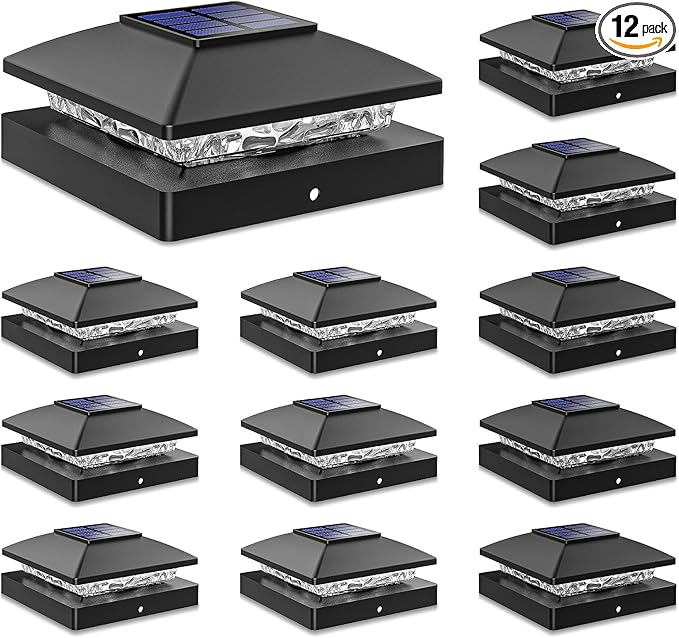 Solar Post Cap Lights Outdoor 12pack, Bright Warm White Solar Post Lights by JOFIOS