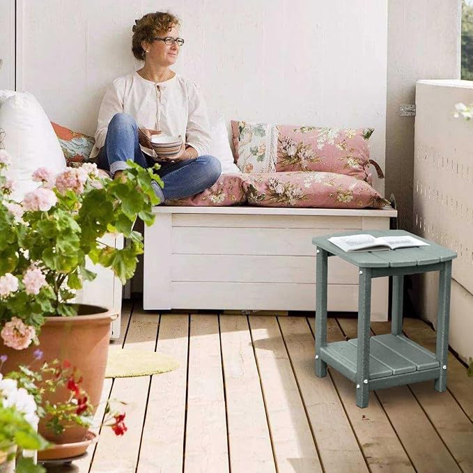 Adirondack Square Outdoor Side Table, 2-Tier Storage Patio Side Table, HDPE End - Image 8