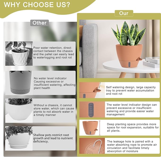 4 Pack Plant Pots, 12/10/9/8/ Inch Self Watering Pots - Image 5
