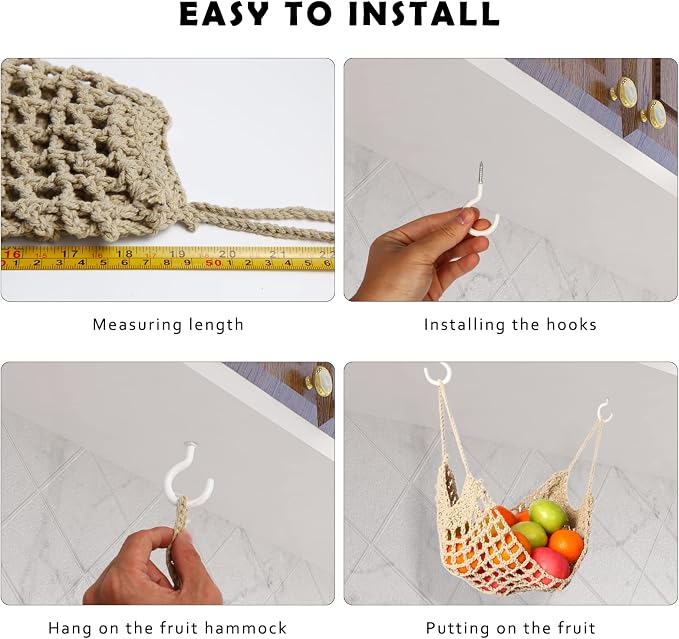 Fruit Hammock for Kitchen Under Cabinet, Large Macrame Fruit Hammock for - Image 4