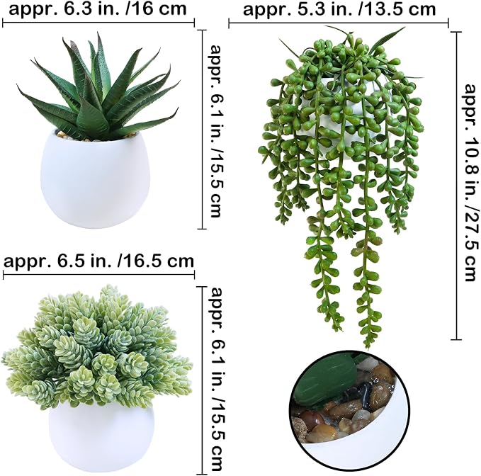 Winlyn Set of 3 Assorted Artificial Succulent Plants in White Concrete Pots - Image 2