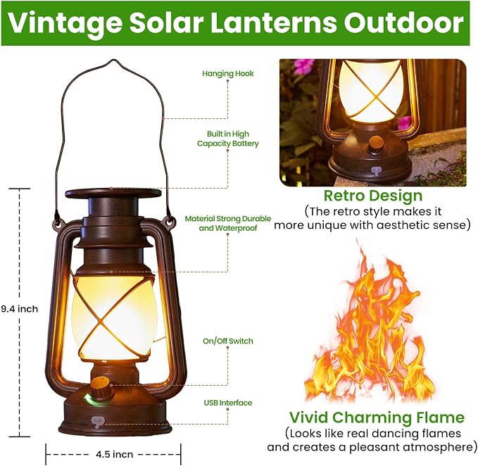 KOOPER Solar Lantern Outdoor Lights, Vintage Flickering Flame Solar Lanterns - Image 8