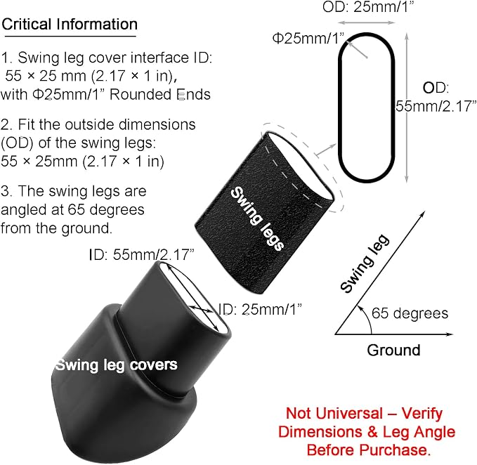 Porch Swing Feet Replacement Oval, 2-3/16" x 1" Black Angled Tube Insert - Image 2