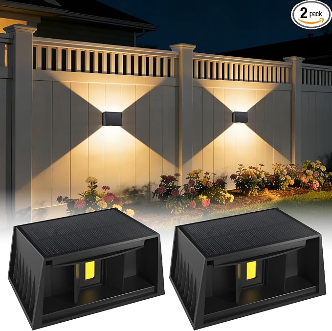 T-SUN Solar Fence Lights, 1200mAh 3000K Wall Sconces, Up and Down Lighting by T-SUN