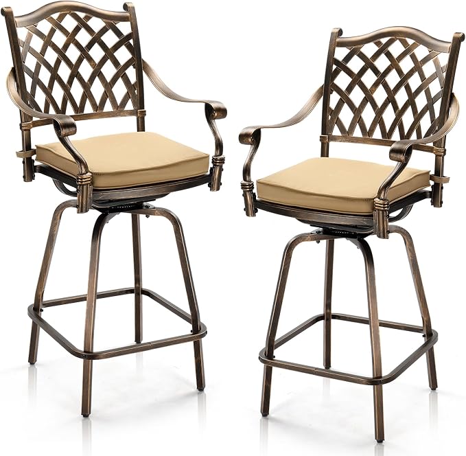 Outvita Set of 2 Outdoor Swivel Bar Stools-Cast Aluminum, Bar Height Patio by Outvita