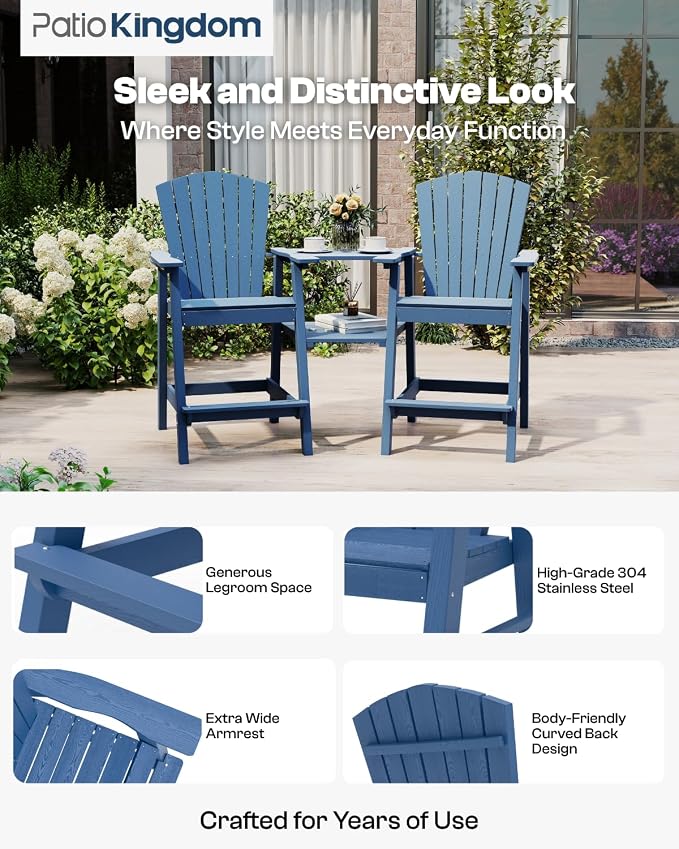Navy Blue HDPE Tall Adirondack Chair Set of 2 - Image 3