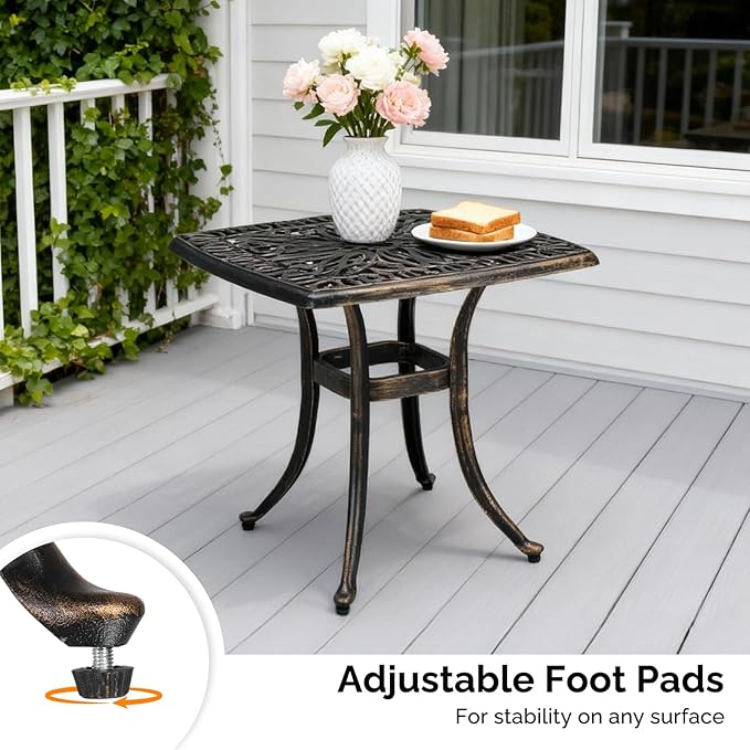 VINGLI 21” Outdoor Side Table, Cast Aluminum All-Weather Patio Side Table Small - Image 5
