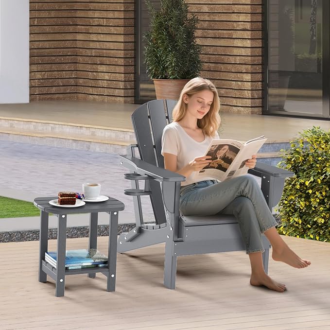 nalone Adirondack Side Table 16.5" Outdoor Side Table HDPE Plastic Double - Image 2