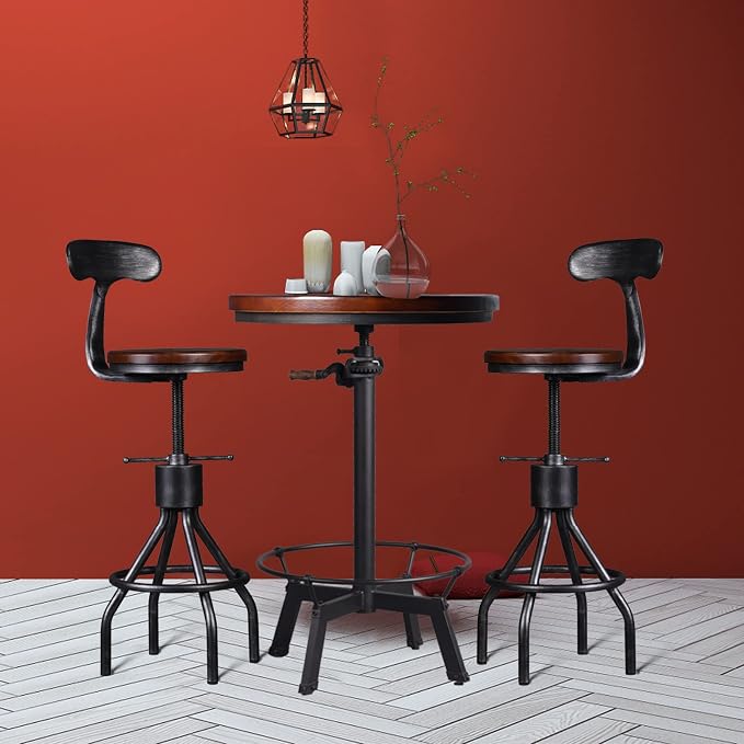 LOKKHAN Set of 2 Industrial Bar Stool-Adjustable Swivel Wood Metal Bar - Image 8