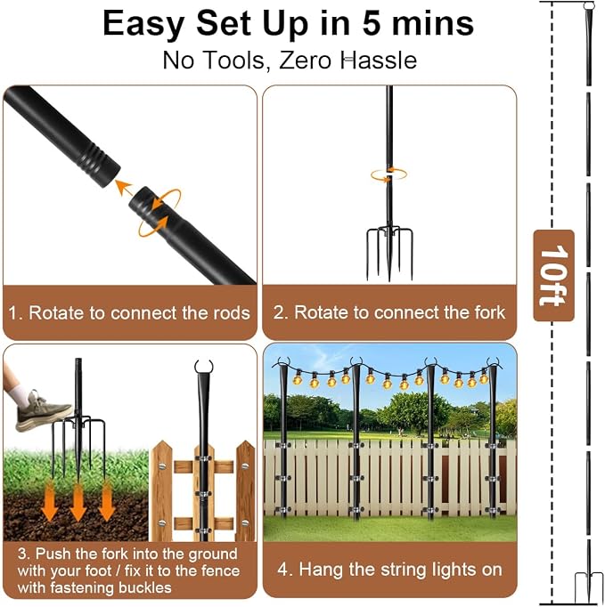 4 Pack Heavy-Duty String Light Poles - Image 5