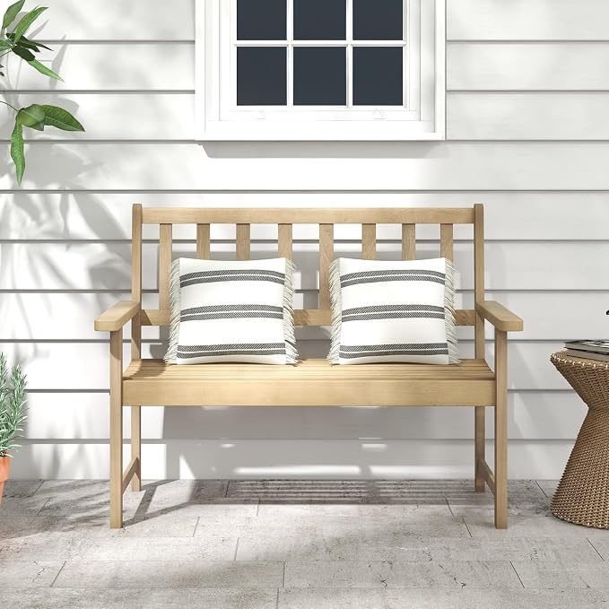 Tangkula Outdoor Teak Wood Garden Bench, 2-Person Patio Bench - Image 4