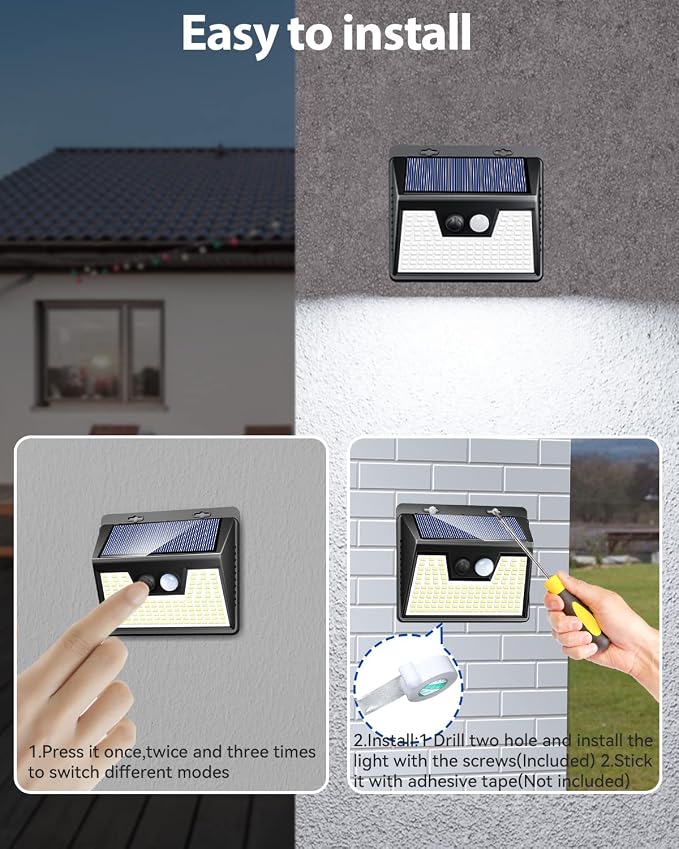 Peasur 2 Pack Solar Lights Outdoor Motion Sensor, 140 LED Solar Powered Fence - Image 6