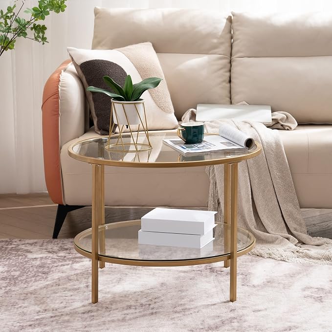 VINGLI 25.6" Round Gold Coffee Tables - Image 7