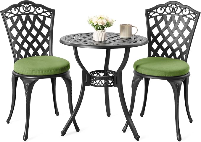 NUU GARDEN 3-Piece Patio Bistro Set Outdoor Cast Aluminum Bistro Table and by NUUGARDENCORPORATION