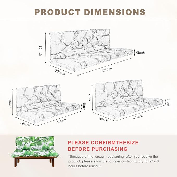 Porch Swing Cushion with Backrest, Waterproof Bench Cushion - Image 3