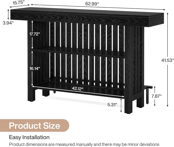 Tribesigns Black Large Home Bar Unit, 2-Tier Mini Bar Table Height Pub Table - Image 2