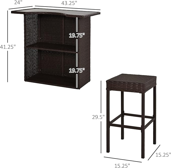 Outsunny 5 Pcs Rattan Wicker Bar Set, High Top Outdoor Table and Chairs - Image 8