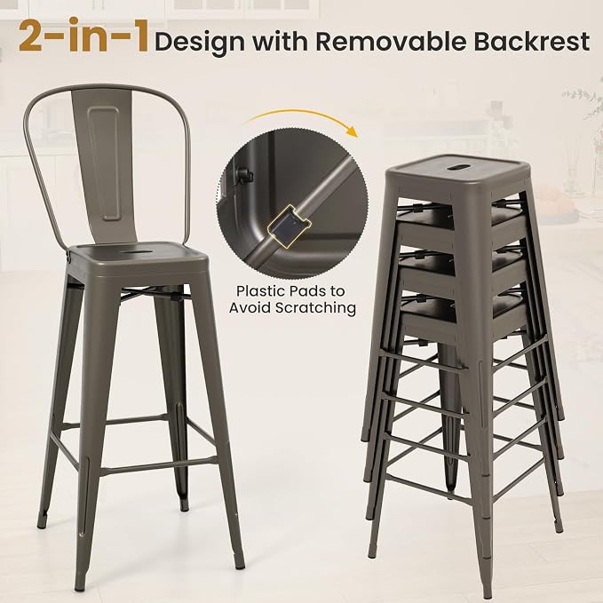 COSTWAY Metal Bar stools Set of 4, - Image 6