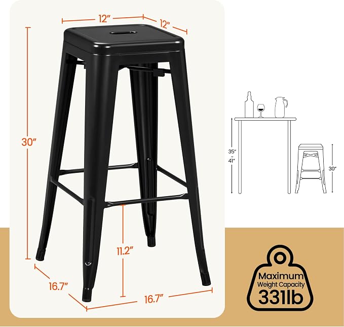 Yaheetech 30 Inch Metal Bar Stools Set of 4, Bar Height Backless Bartools - Image 3