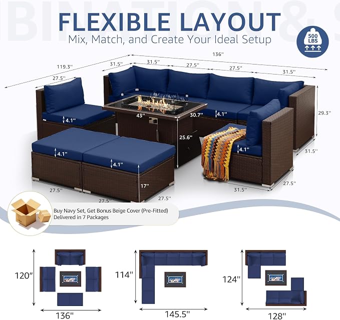 NICESOUL 9 Piece Patio Furniture Set - Image 4
