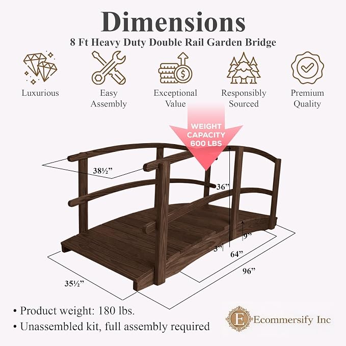8 FT Walnut Amish Made Garden Bridge - Image 2