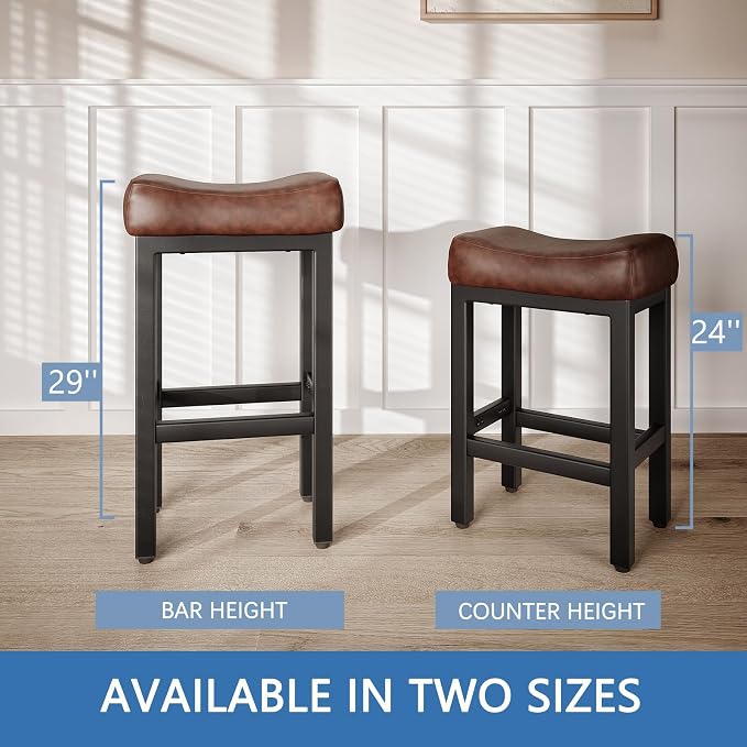 29 Inch Bar Height Bar Stools Set of 2, Backless Bonded Leather Bar Height - Image 6
