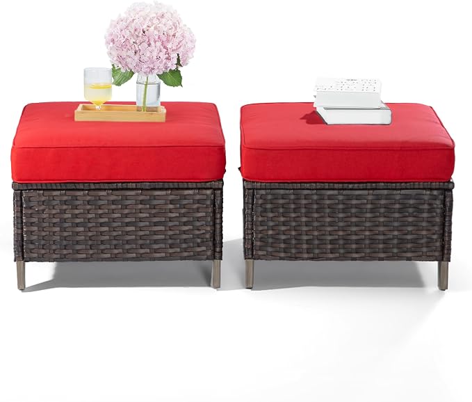 Joyside Patio Ottoman Set of 2, All Weather Outdoor Rattan Ottomans Patio - Image 5