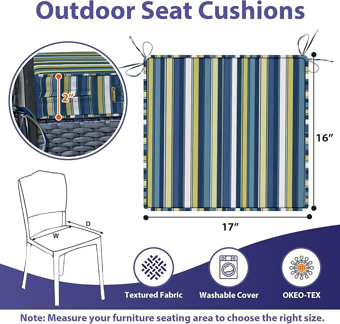 Outdoor Chair Cushions Set of 4, Waterproof Outdoor Seat Cushions - Image 6