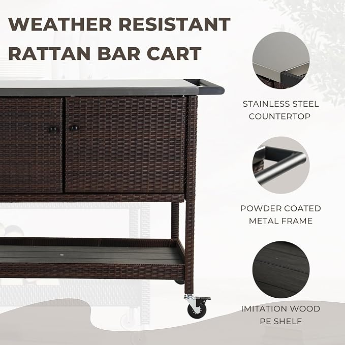 Grand patio Outdoor Bar Cart, Patio Storage Cabinet - Image 5