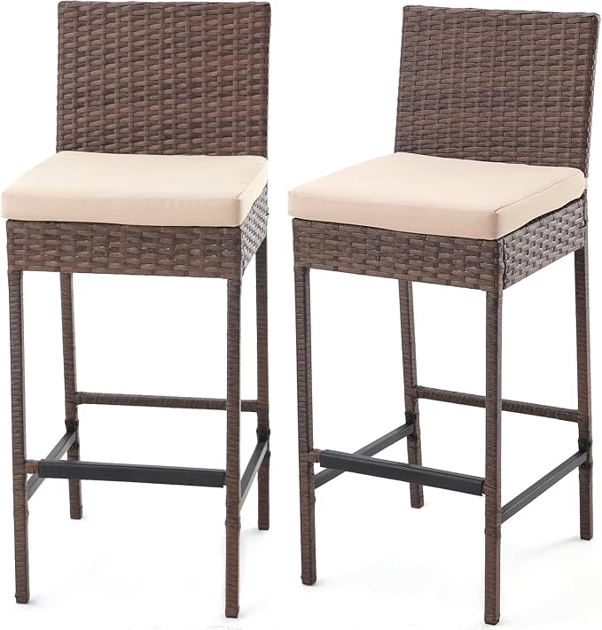 ECOTOUGE Patio Bar Stools Set of 2, Wicker Barstools by ECOTOUGE