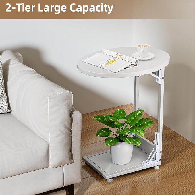 Elbourn Folding Side Table End Couch Tables, Metal Frame C-Shaped TV Stand - Image 8
