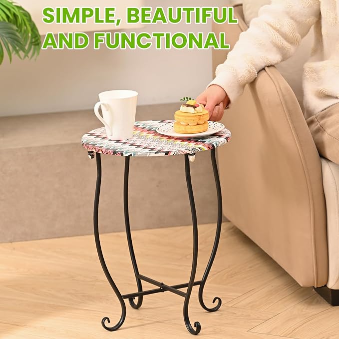 Patio Side Table, Versatile 14" Round Side Table Metal Stand - Image 4