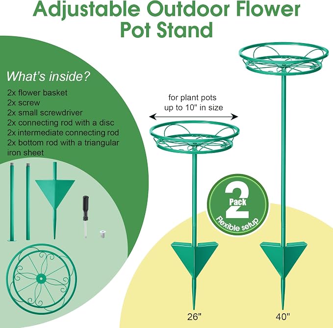 Tellingyou 2 Pack Adjustable Outdoor Flower Pot Stand, Metal Outdoor Plant - Image 3