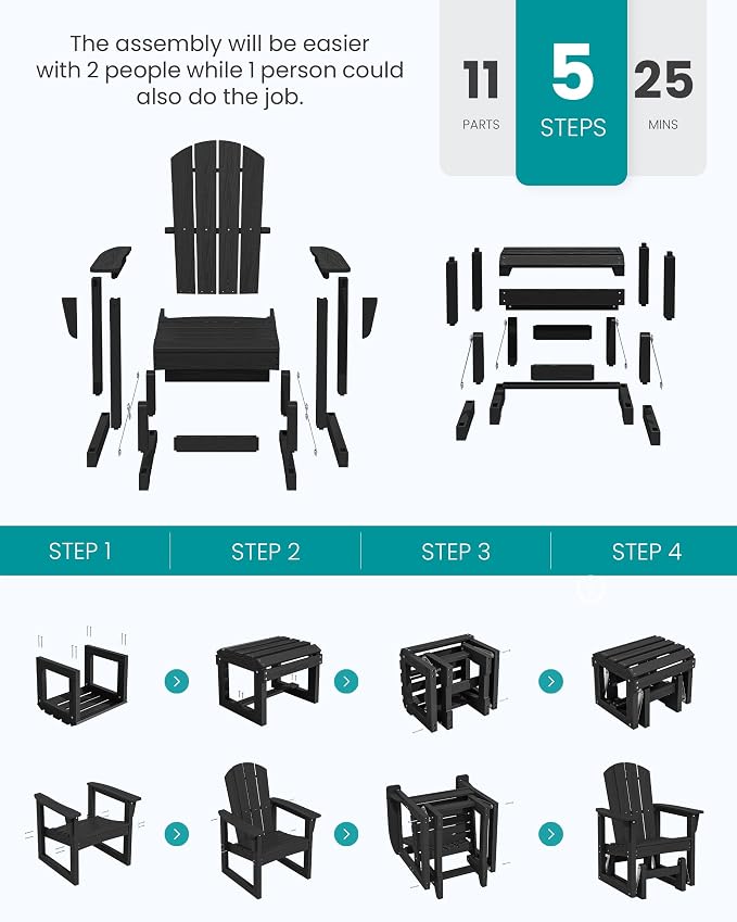 SERWALL Outdoor Glider Chair Set of 4 - Image 9