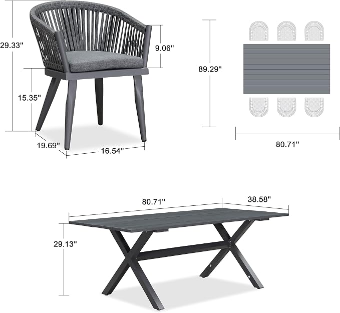 PURPLE LEAF 7 Pieces Longer Outdoor Dining Set - Image 8