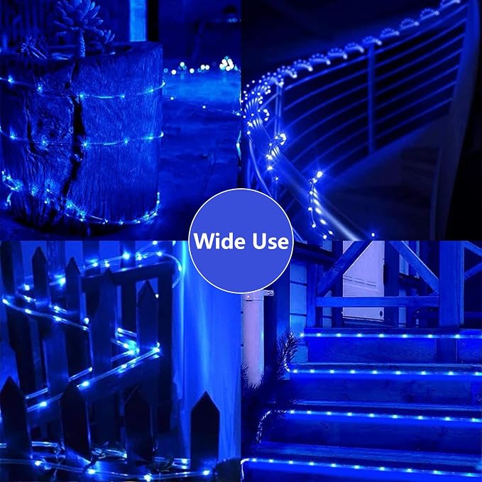 QITONG Blue Solar Rope Lights Outdoor, 2 Pack Each 33ft 100LED String Light - Image 6