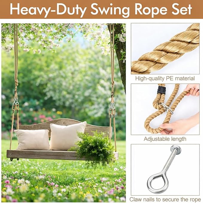 2 Pack Porch Swing Rope Kit Swing Bed Straps Holds 800 lbs Adjustable - Image 3