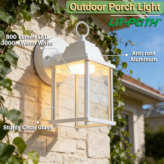 LIT-PaTH Outdoor LED Wall Lantern, Wall Sconce as Porch Light, 9.5W 800 Lumen - Image 2