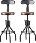 LOKKHAN Set of 2 Rustic Industrial Bar Stool-24-30 Tall Adjustable Metal Swivel by LOKKHAN