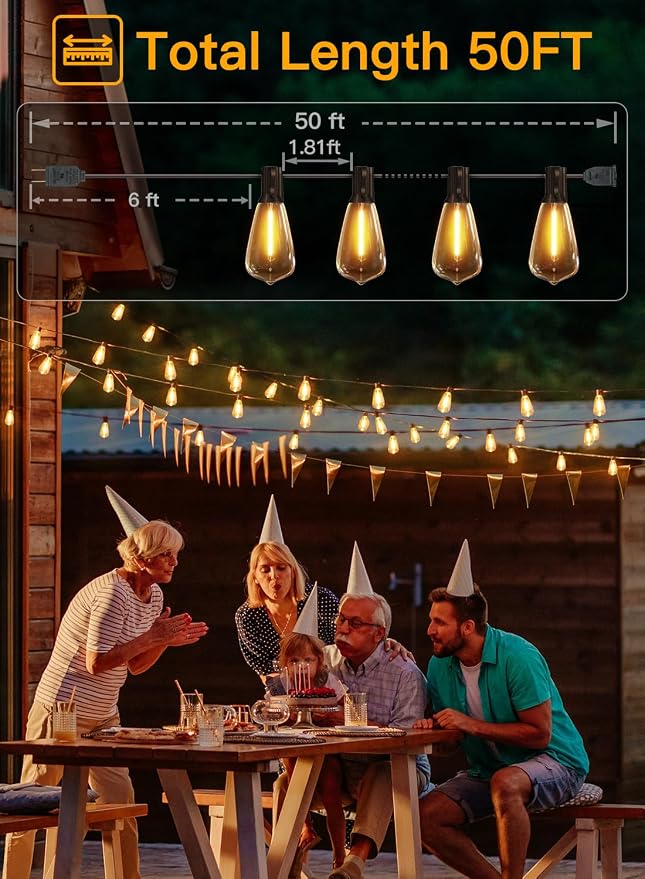 Ollny 50FT Outdoor String Lights, Shatterproof Connectable Patio Lights - Image 2