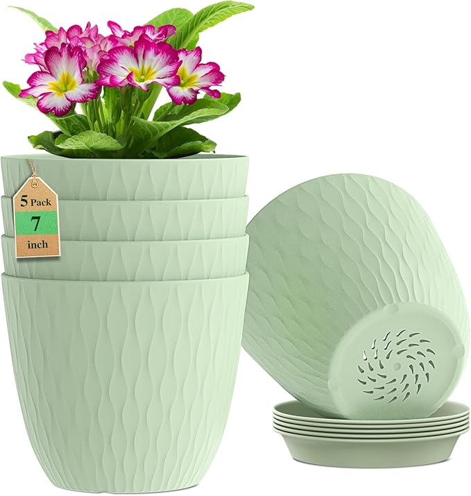 7 inch Flower Pots, 5 Pack Plant Pots by WSMKSZ