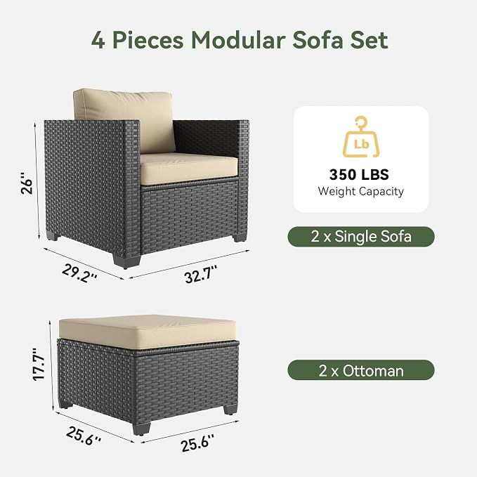 Aoxun 1 Piece 3-Seats Sofa Patio Furniture Set, Wicker Outdoor Furniture - Image 2